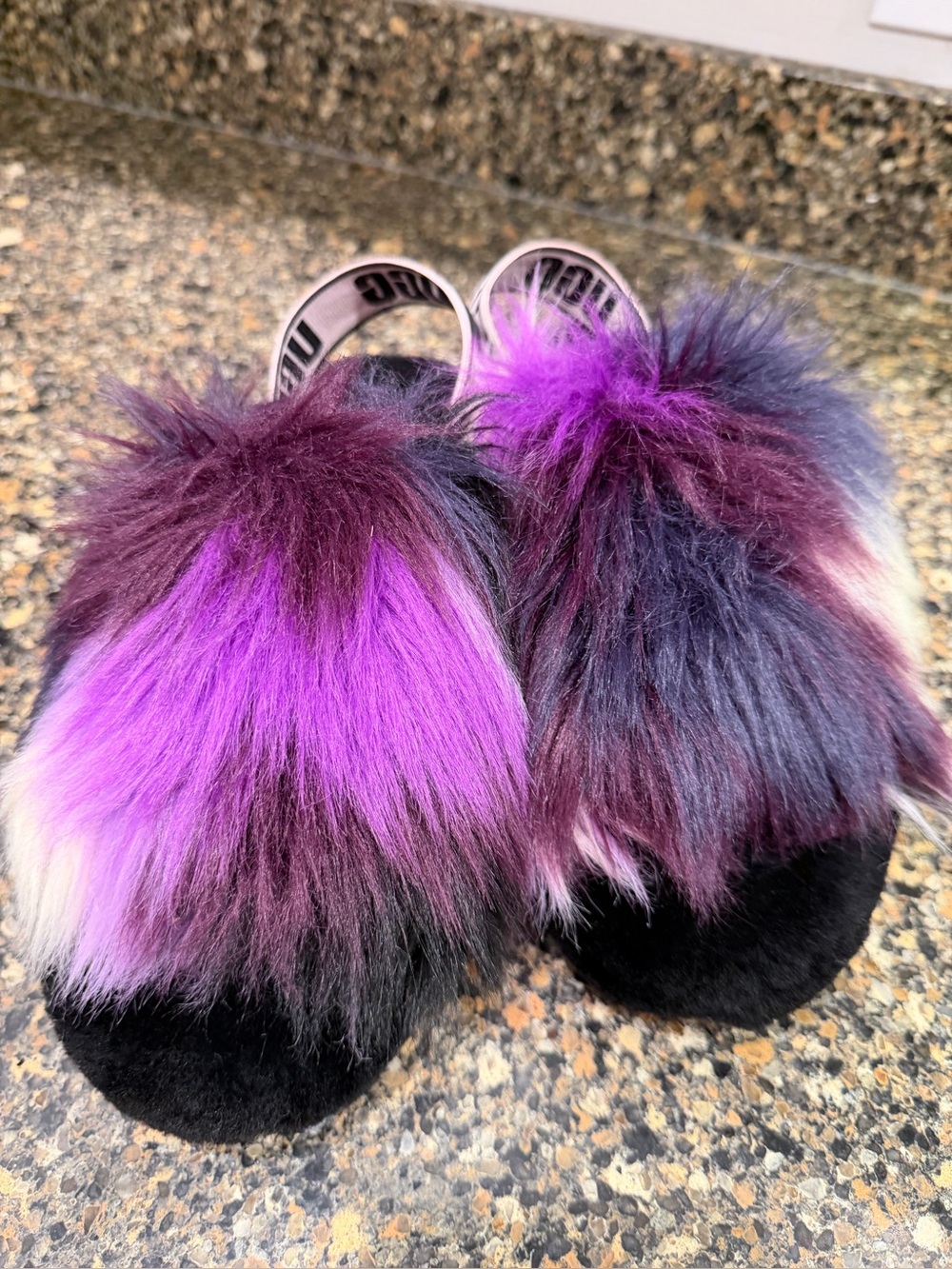 Ladies uggs 8Plush Faux Fur Slide Sandals - Purple Multicolor